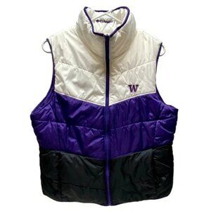 Columbia UW Huskies Puffer Vest Women's Large Reversible White Purple Black EUC